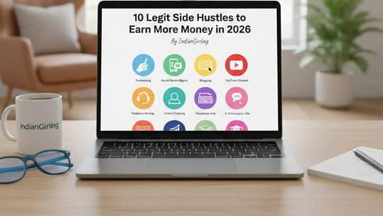A laptop on a desk showing a list of 10 legit side hustles to earn more money in 2026, featuring icons for freelancing, social media management, and blogging. A laptop on a desk showing a list of 10 legit side hustles to earn more money in 2026, featuring icons for freelancing, social media management, and blogging.